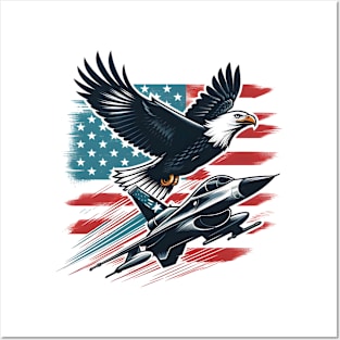 Red White Blue American Flag Jet Fighter Eagle Patriotic Posters and Art